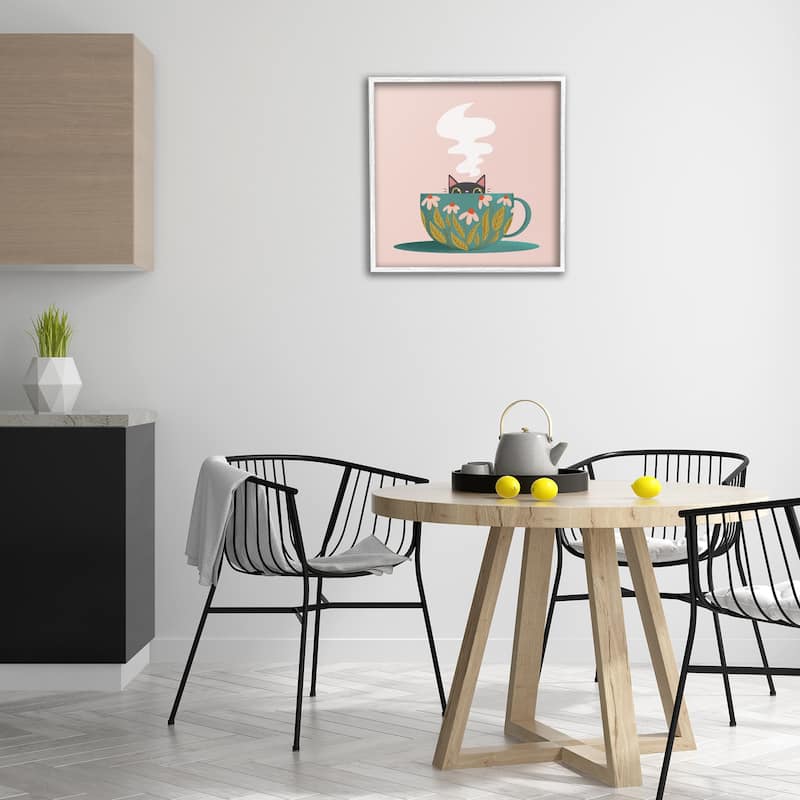 Stupell Cat Peeking Over Teacup Framed Giclee Art Design By Sarah Hickman
