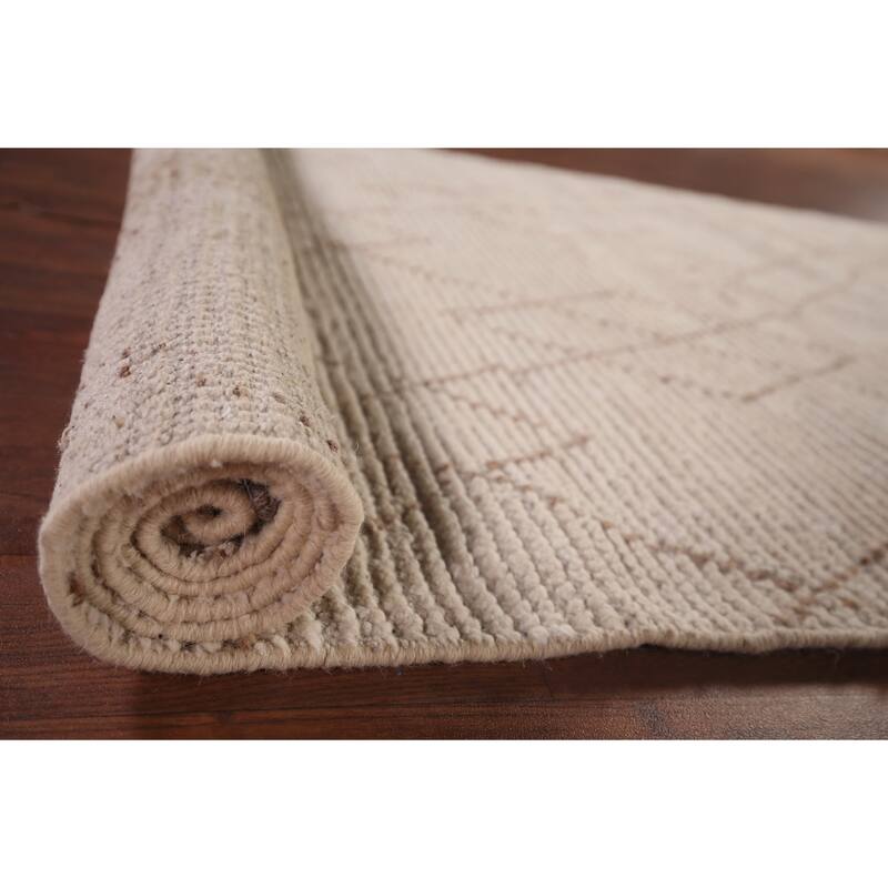 Ivory Trellis Moroccan Oriental Runner Rug Hand-Knotted Wool Carpet - 3'9"x 13'0"