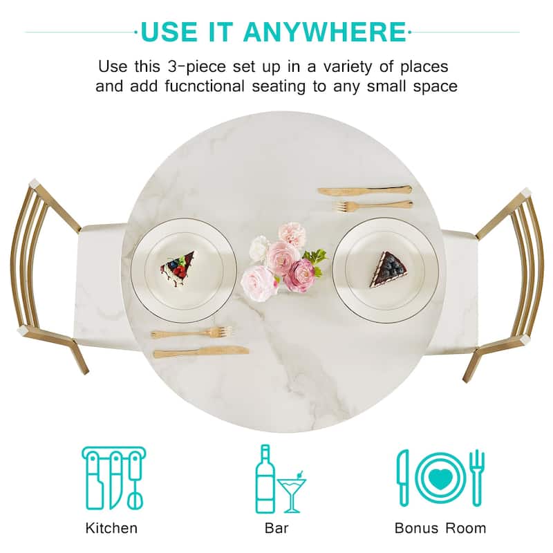 VECELO 3-Pieces Round Dining Sets for Small Spaces, Dining Table Set of 3