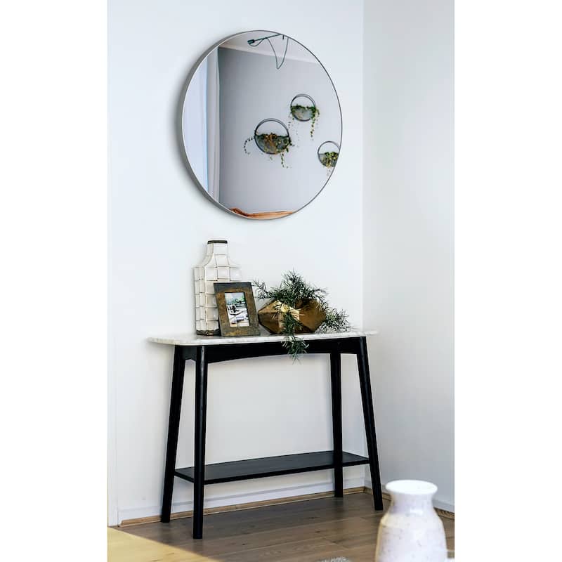 SUNBOW Large Silver Flat Round Wall Mirror - 30 inches