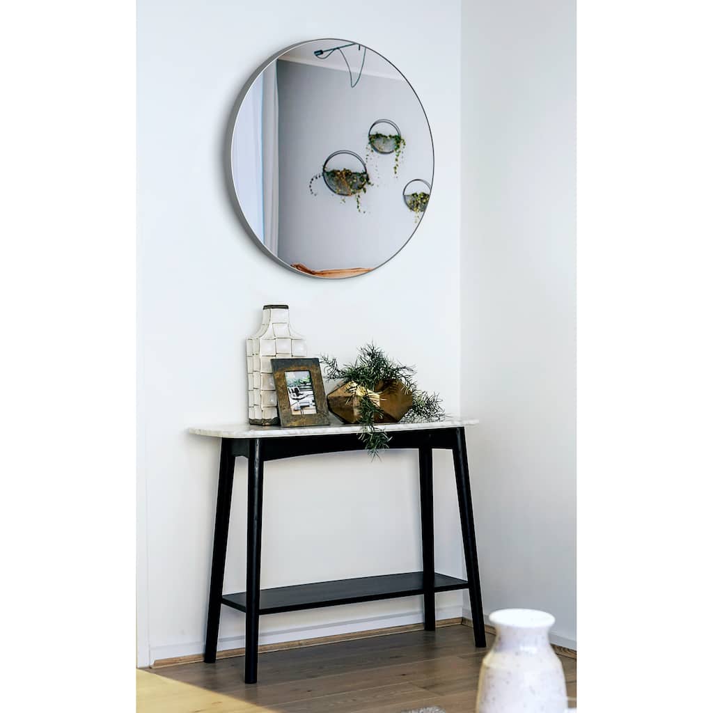 SUNBOW Large Silver Flat Round Wall Mirror - 30 inches