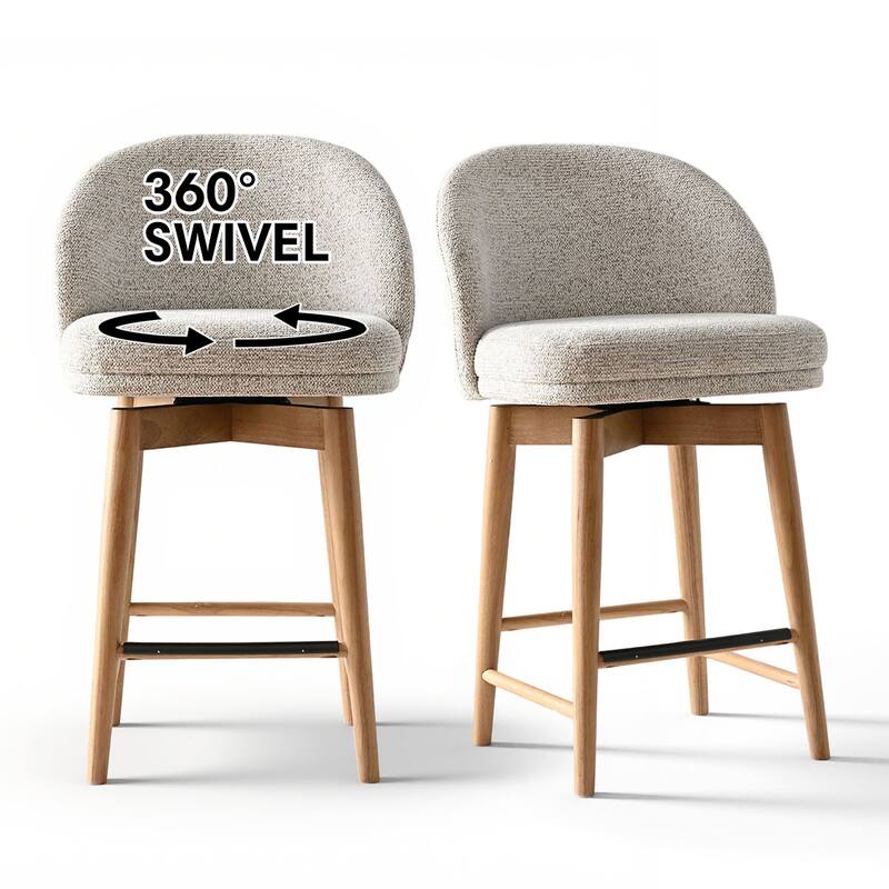 25.5" Swivel Solid Wood Leg Upholstered Counter Stool(Set of 4)