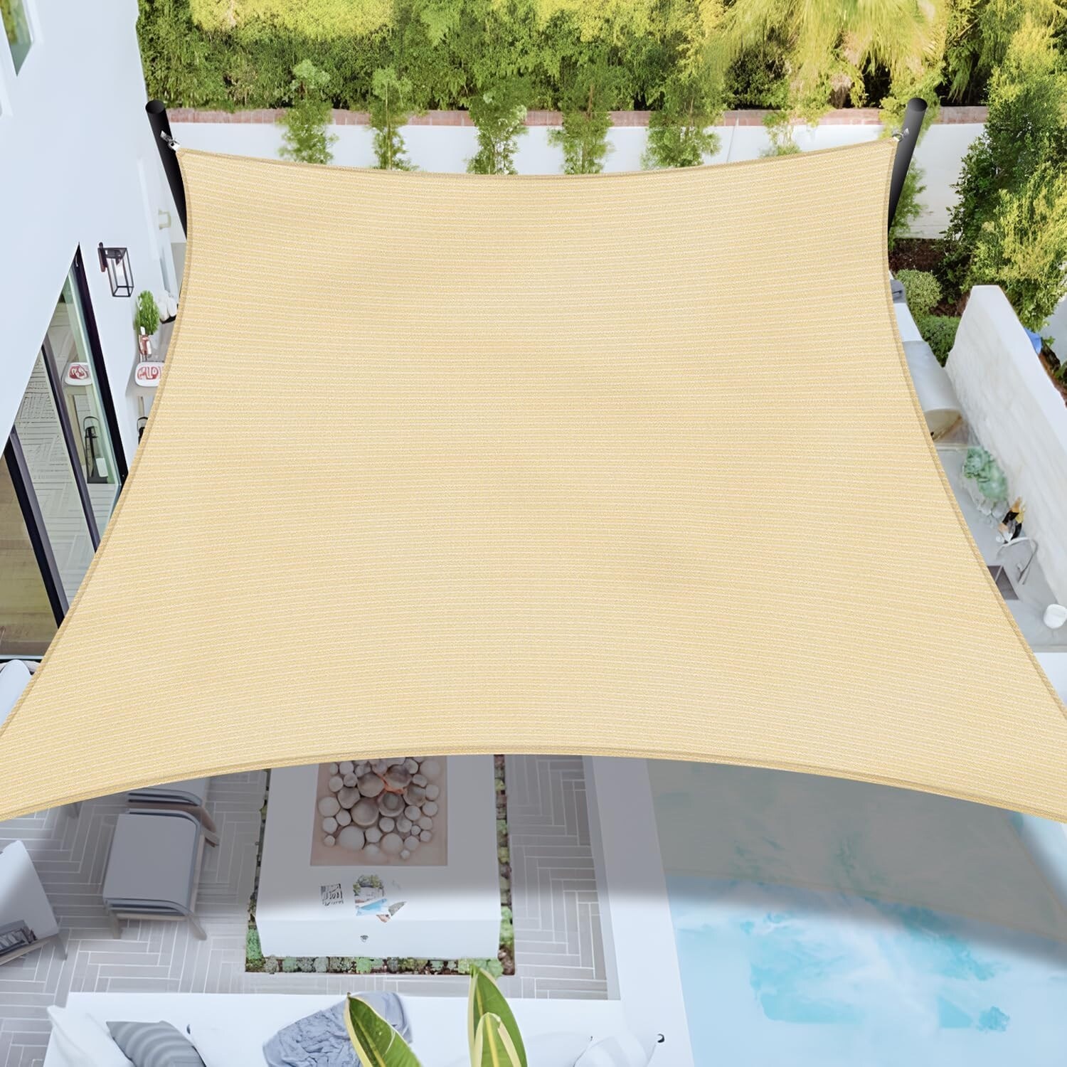 12'x14' Rectangle Sun Shade Sail for Outdoor Garden, Patio, and Pergola, Beige