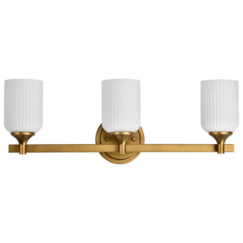 Solara 3 Light Vanity Natural Brass Finish Frosted Ribbed Glass - Natural Brass