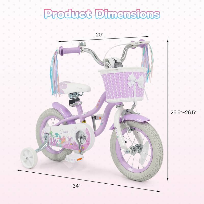 Gymax 12'' Kids Bike w/Training Wheels Hand Coaster Brakes Adjustable - Purple