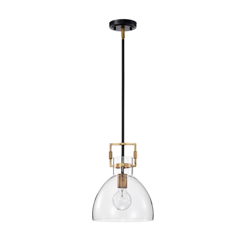 Black and Antique Gold 1-Light 10 Inch Bowl Glass Pendant