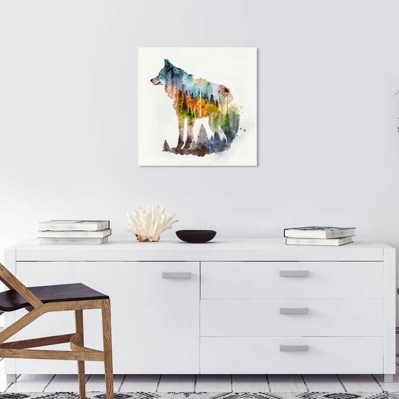 Wynwood Studio Canvas Animals Wolf Forest Blue and Rustic Wall Art Canvas Print - 20 x 20
