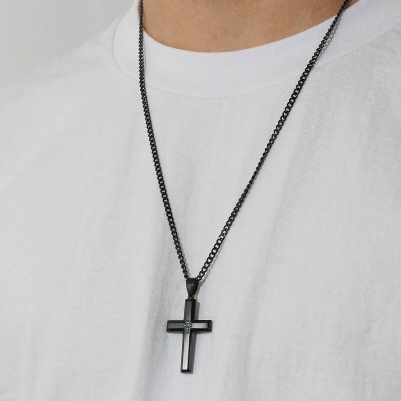 Steel Nation Stainless Steel Cross Pendant 0.05ctw
