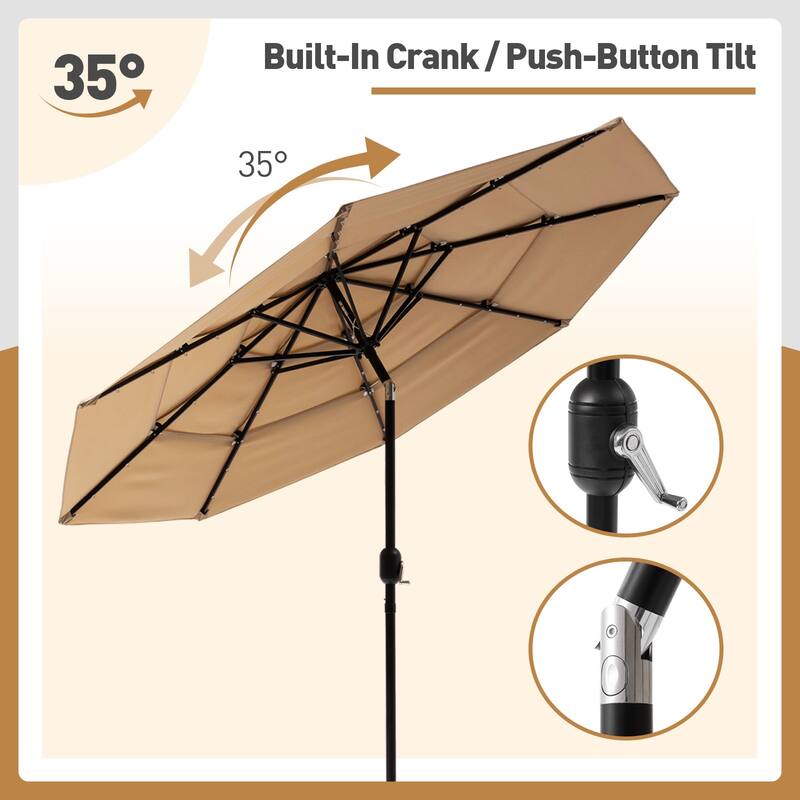 COSIEST Outdoor 10ft 3 Tiers Market Patio Umbrella with Solar LED lights
