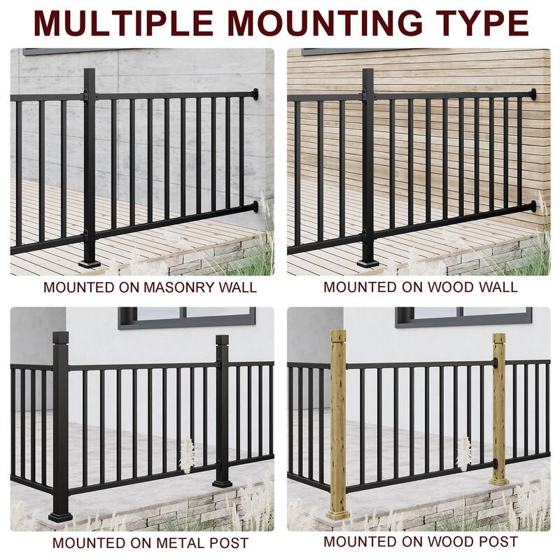 32.5 in. H x 6 ft W Black Metal Stair Railing Kit with Balusters for Residential and Commercial Use