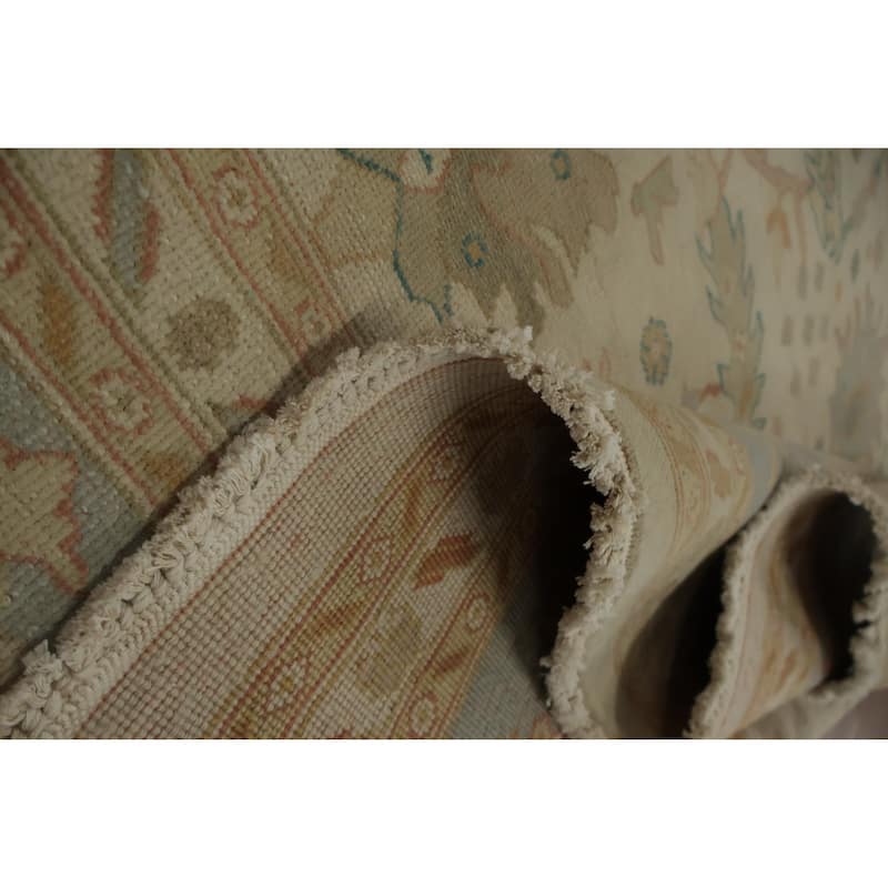 Hand Knotted Oriental 100% Wool Carpet Transitional All-Over Beige & Ivories Oushak Area Rug - 13' 1'' X 10' 0''