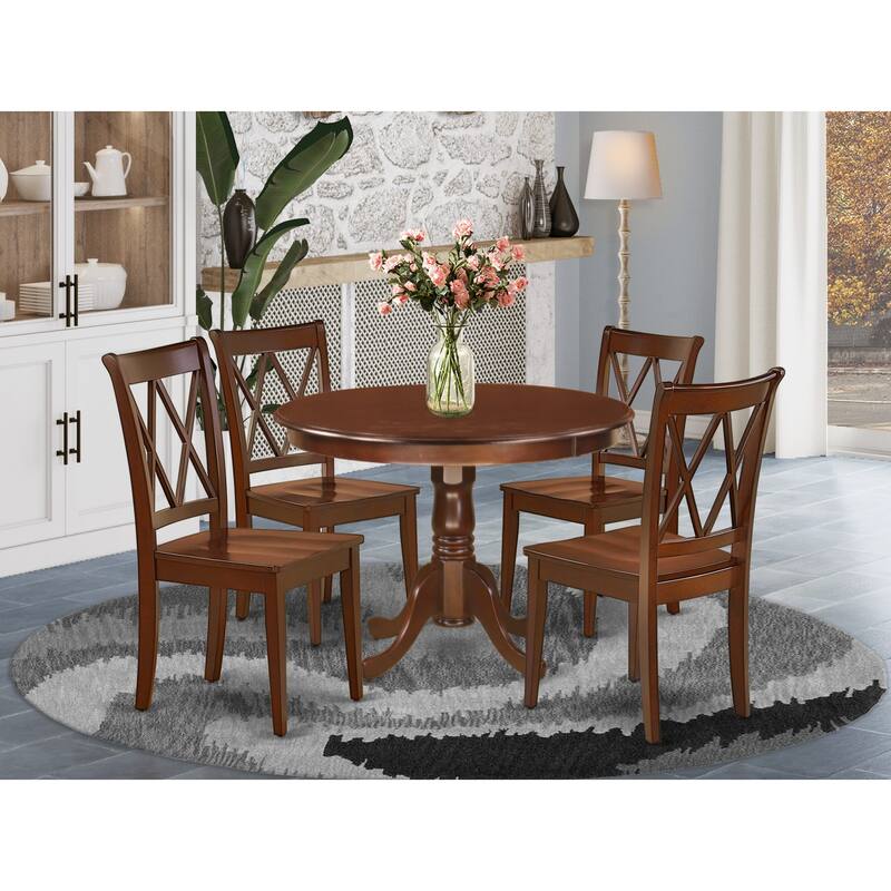 East West Furniture Kitchen Table Set - a Round Dining Table with Pedestal and Dining Chairs, Mahogany(Pieces Options)