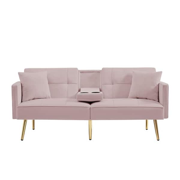 Velvet Loveseat Sofa Bed Padded Seat Comfort Convertible Futon Sofa with Metal Legs Bed Bath