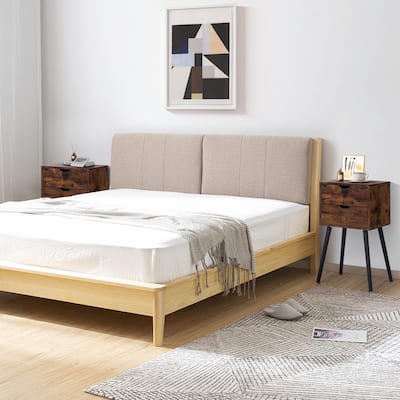 Nightstand with 2 Drawers, Solid Wood Legs, Bedside Table