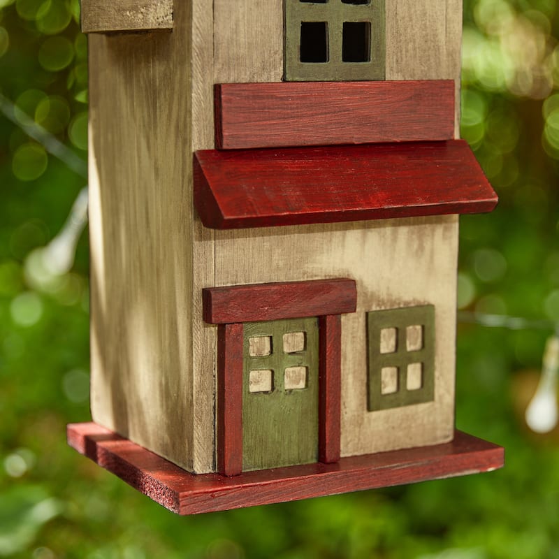 Glitzhome 14.25"H Solid Wood Cottage Decorative Garden Birdhouse - 6.75''L X 5.50''W X 14.25''H