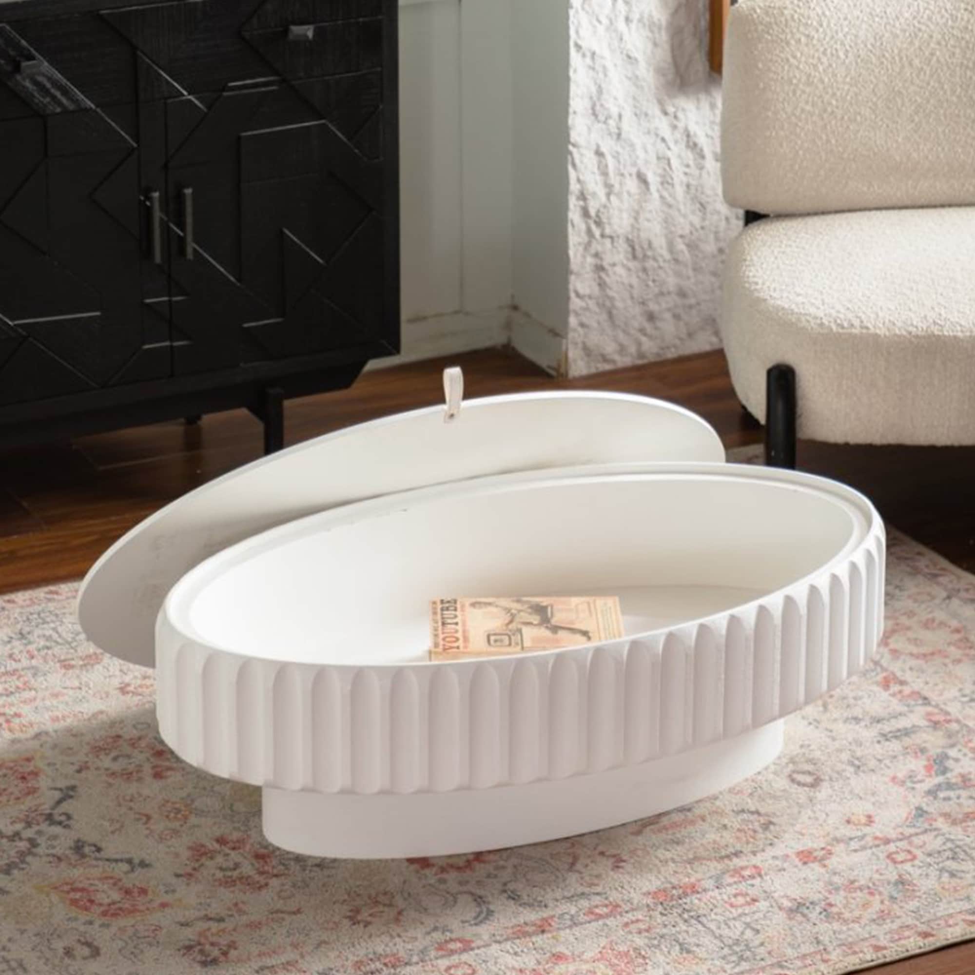 GDFStudio - Modern Fluted Storage Coffee Table with Lift-Off Lid