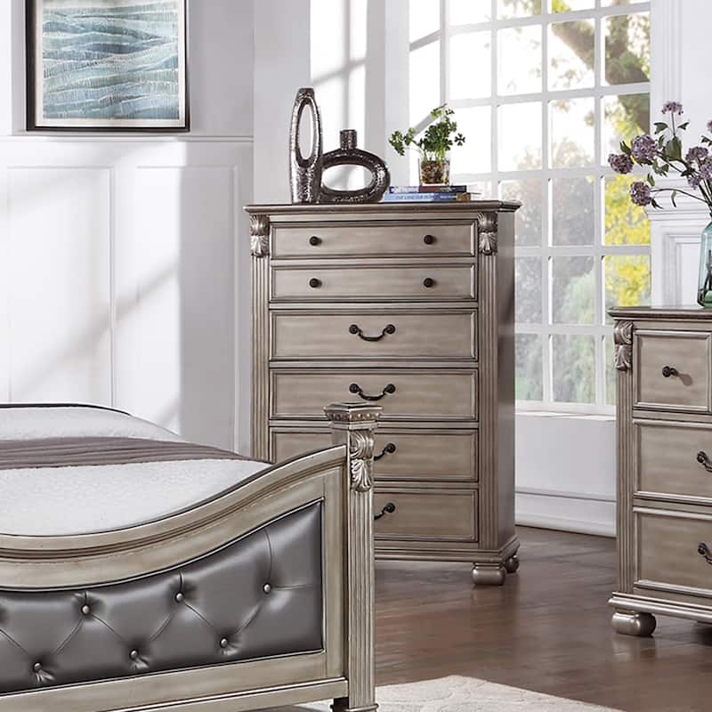 5 Drawers Wooden Chest in Antique Silver