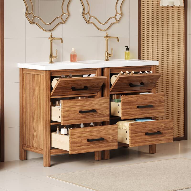 48"Bathroom Vanity with Ceramic Basin Sink,Storage Cabinet with 3 Drawers,Freestanding Bathroom Vanity Cabinet with Single Sink