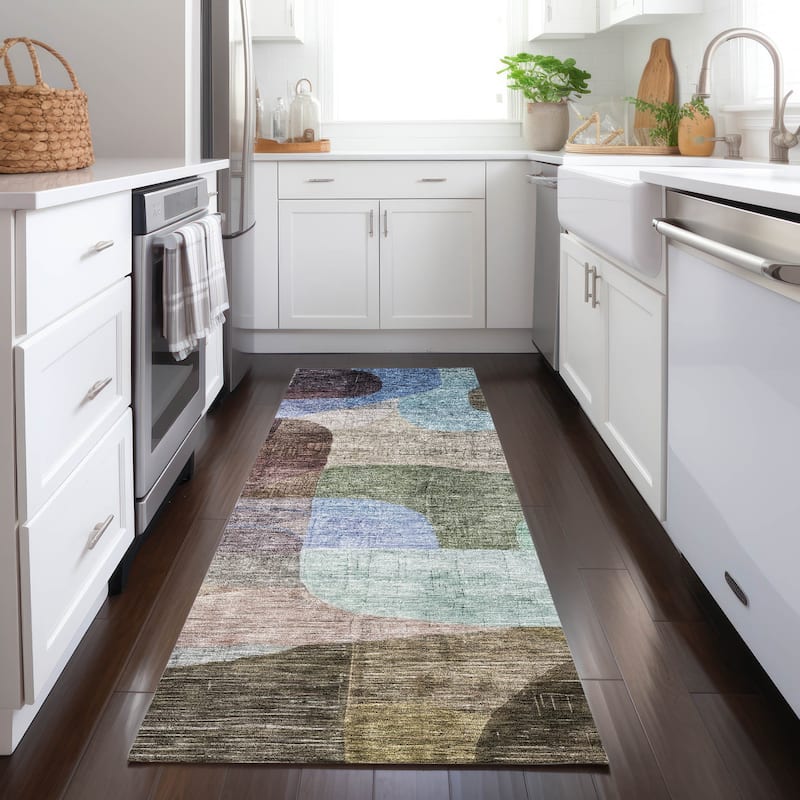 Machine Washable Indoor/ Outdoor Abstract Contemporary Chantille Rug - Brown - 2'3" x 7'6"