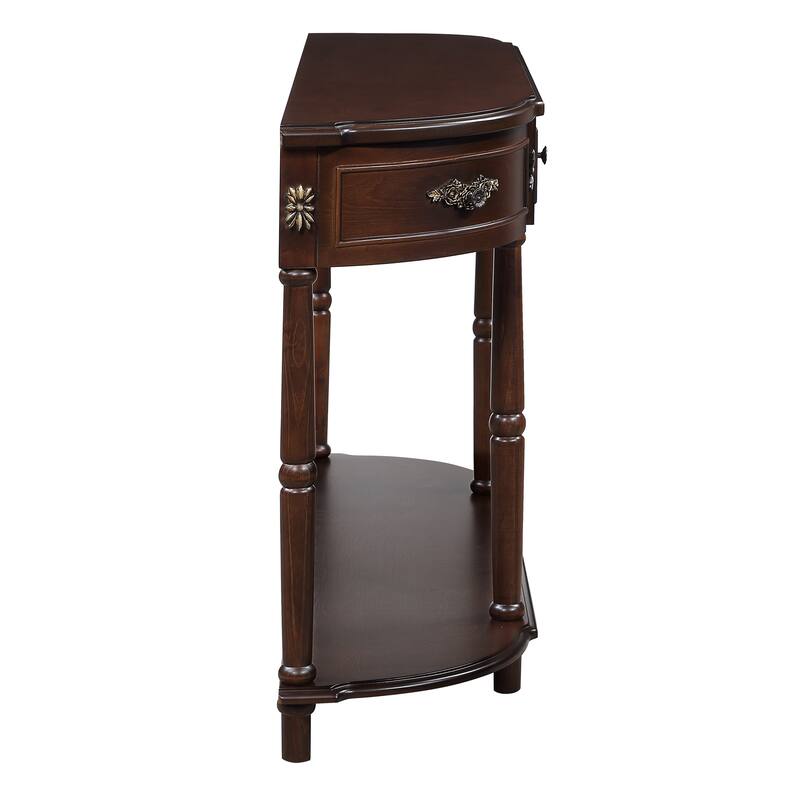 Retro Curved Wood Console Table with Open Shelf, Entryway Table Sofa Table Hallway Table with Drawers