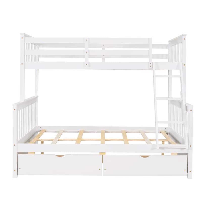Twin-Over-Full Bunk Bed with Ladders and Two Storage Drawers (White)
