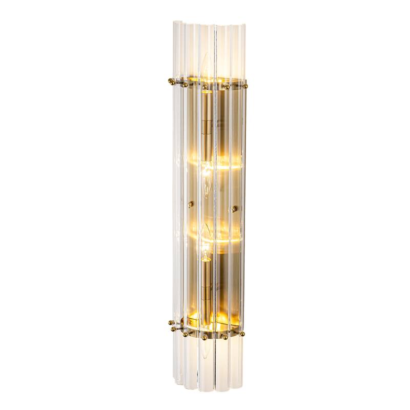 Rennnsan 4-Light Modern Wall Sconce Gold Linear Clear Glass Bathroom Vanity Light - 5.6 in. L x 3.5 in. D x 27.0 in. H