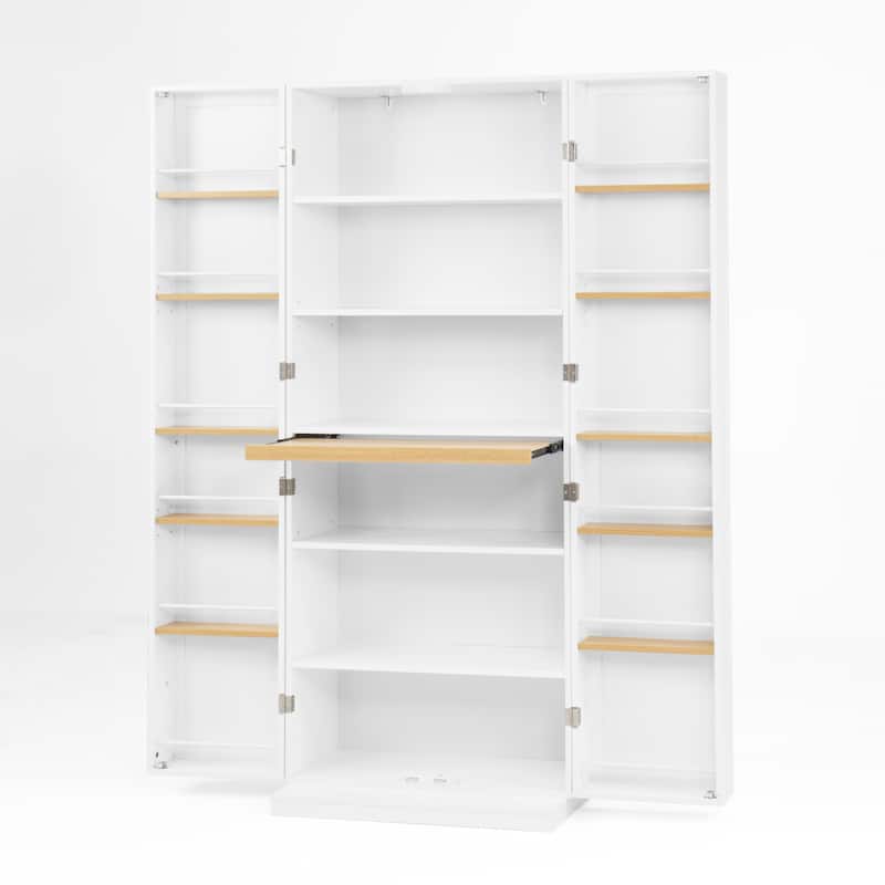 Freestanding Kitchen Pantry Cabinet with Adjustable Shelves, Food Storage Cupboard with 10 Door Shelves, Pull Out Organizers