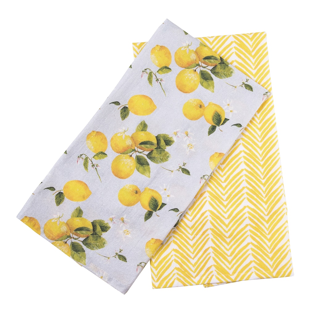 Transpac Cotton Lemon Tea Towels Set of 2 Everyday Home Decorations