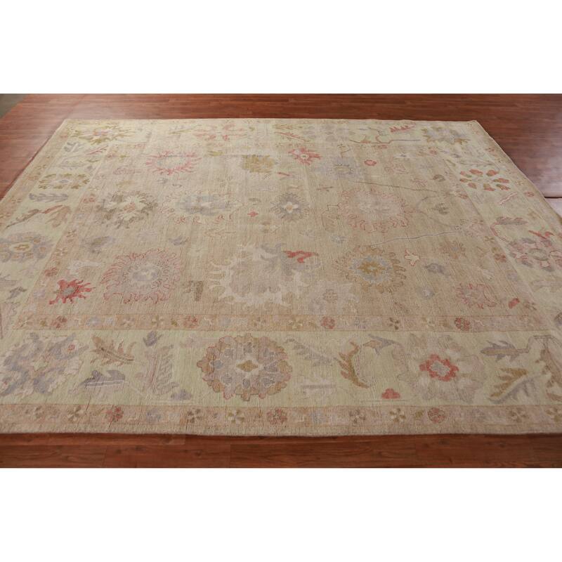 Hand Knotted Oriental 100% Wool Carpet Transitional All-Over Beige & Ivories Oushak Area Rug - 10' 5'' X 8' 3''