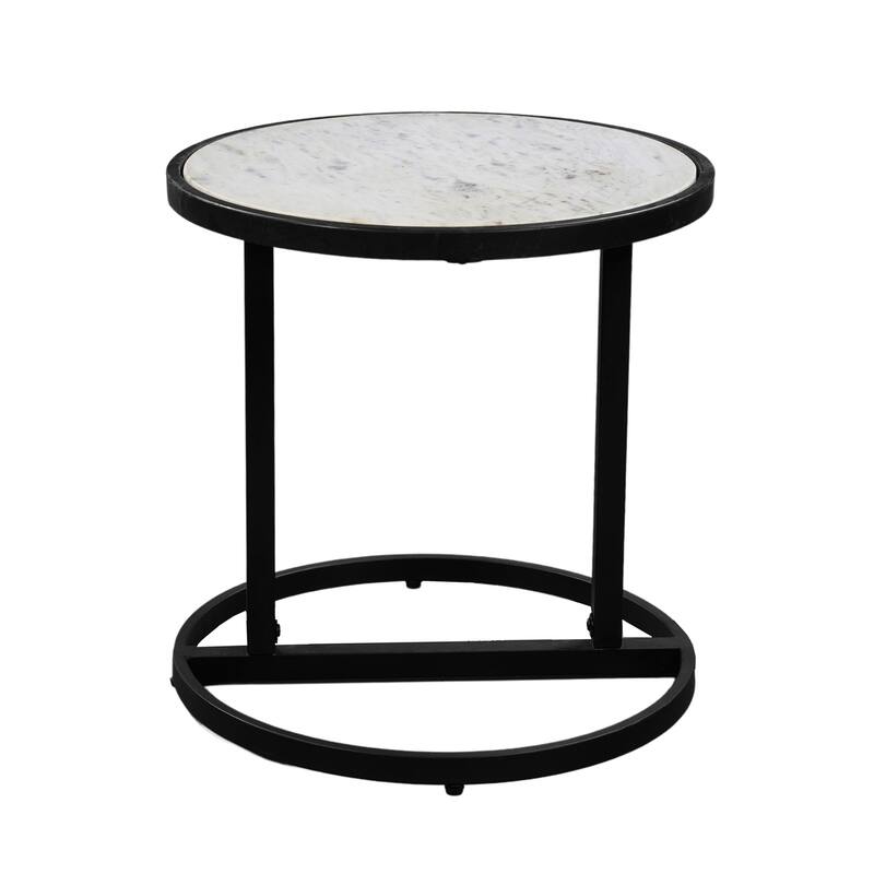 18 in. Black and White Round Faux Marble End Table, Sturdy Build End Side Table for Living Rooms