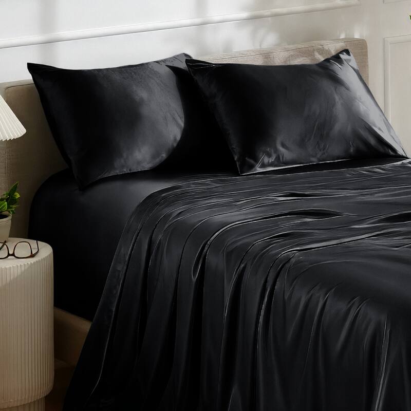 Bare Home Poly Satin Sheet Set - King - Black