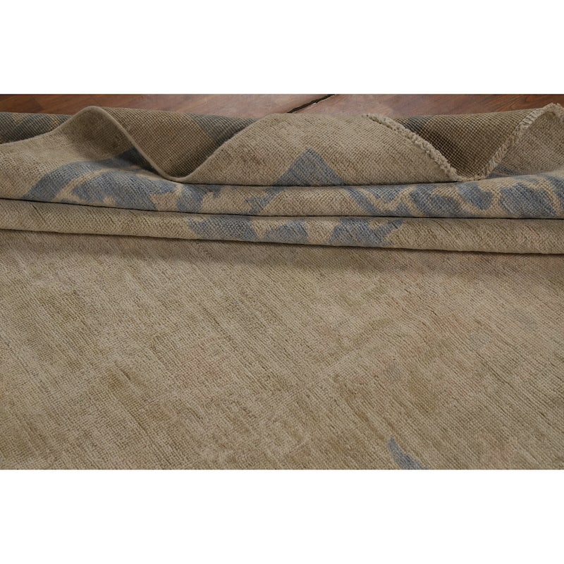 Hand Knotted Oriental 100% Wool Carpet Transitional All-Over Beige & Ivories Oushak Area Rug - 14' 0'' X 10' 0''