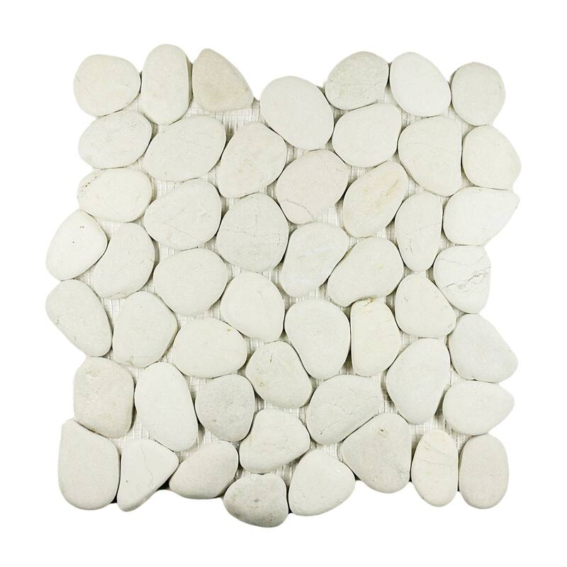 White Pebble Mosaic Tumbled Stone Backsplash Tiles for Kitchen Walls, Shower and Bathroom Floors 12" X 12" (5 Sqft per case)