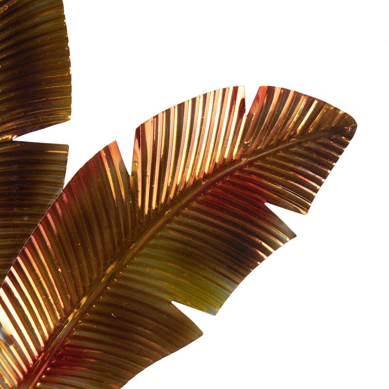 Stainless Steel Metal Palm Tree Ombre Layered Leaf Wall Decor with Gold Accents - Copper - Roche River Decor