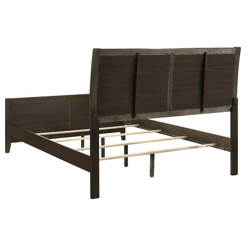 Wily Queen Size Bed, Channel Tufted Upholstered Headboard, Dark Brown