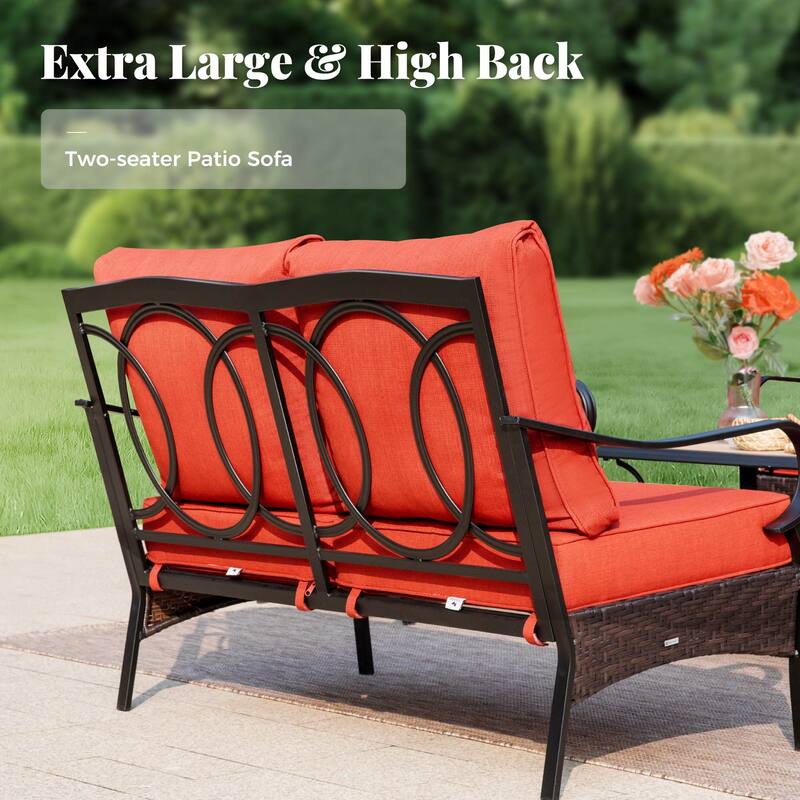 MAISON ARTS Modern Outdoor Patio Furniture Set with Waterproof Cushions - 5-Piece Wicker & Metal Conversation Set