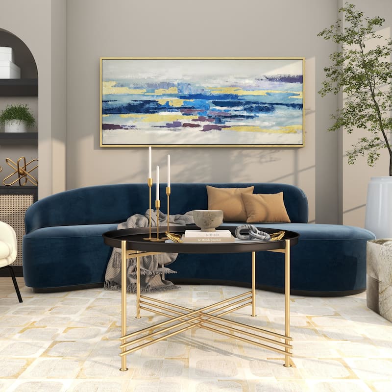 Canvas Landscape Textured Ocean Framed Wall Art with Black and White Accents - Silver - Roche River Decor