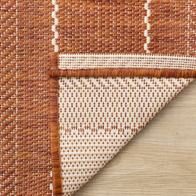 Jackson Collection - Orange Cream Striped Rust Indoor/Outdoor Area Rug