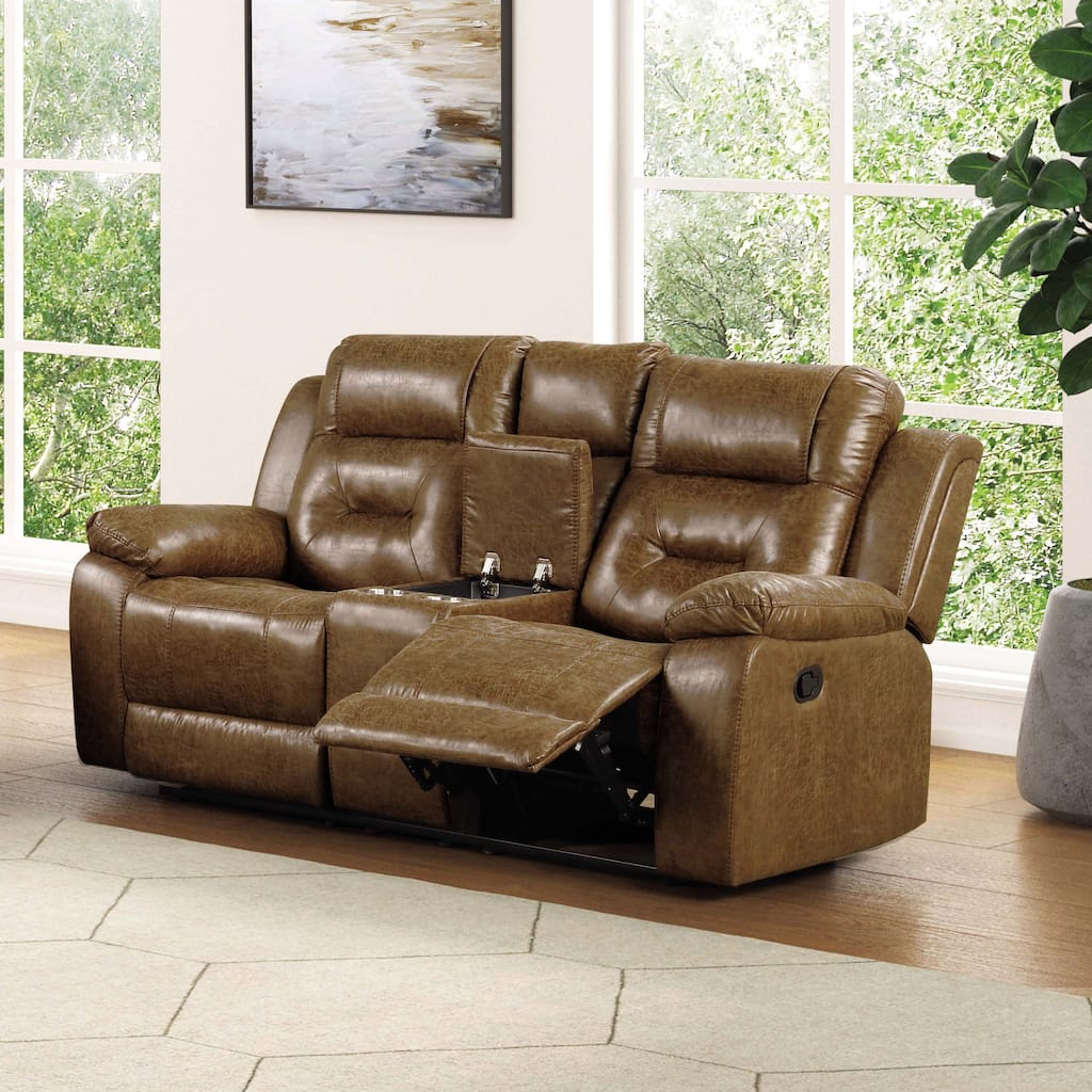 Furniture of America Charlestly Brown Faux Leather Reclining Loveseat