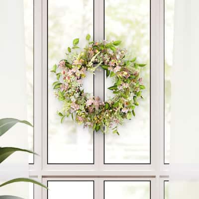 Floral Dogwood Artificial Twig Spring Wreath - 26" - Pink and Green