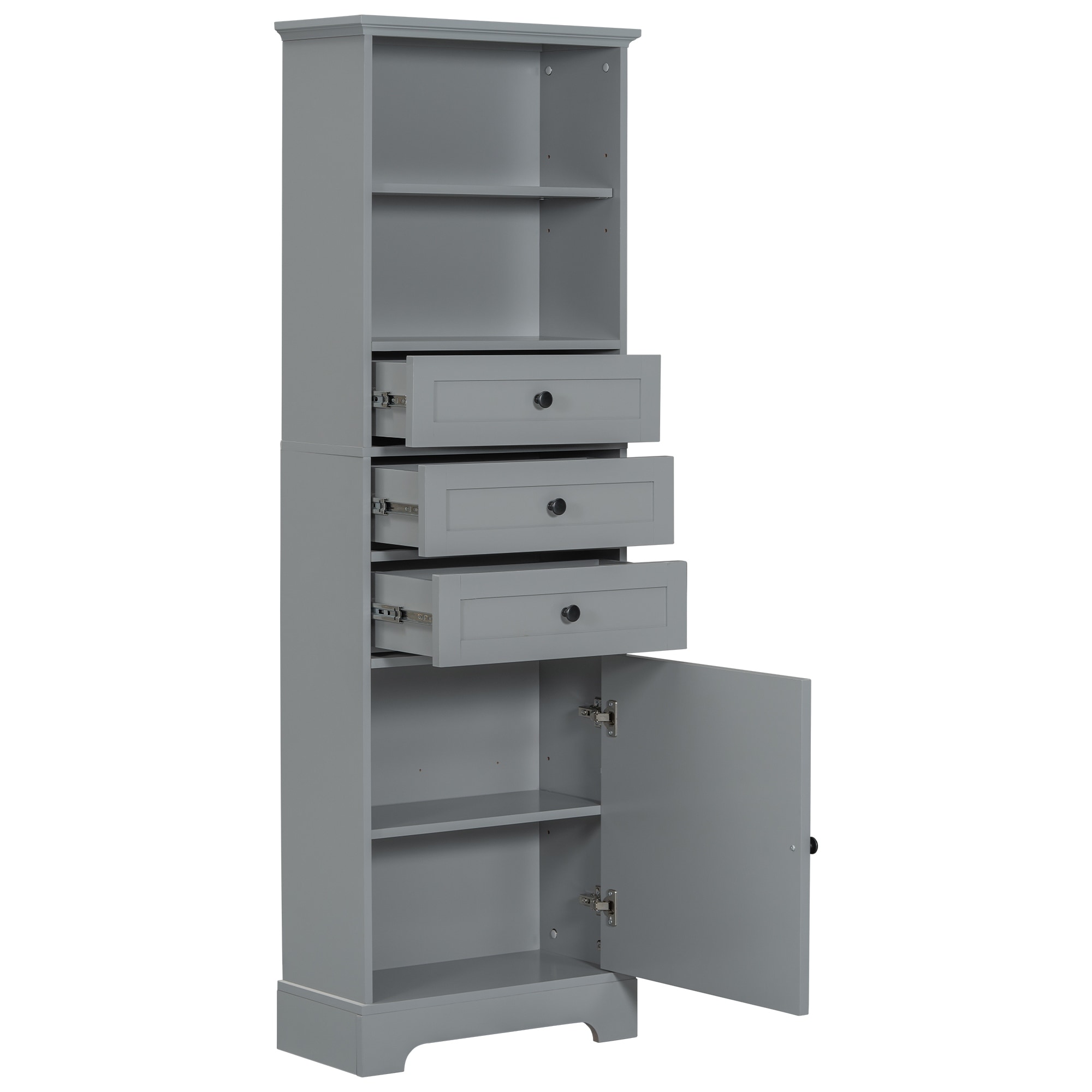 Merax Tall Storage Bathroom Cabinet with 3 Drawers and Adjustable Shelves - Grey