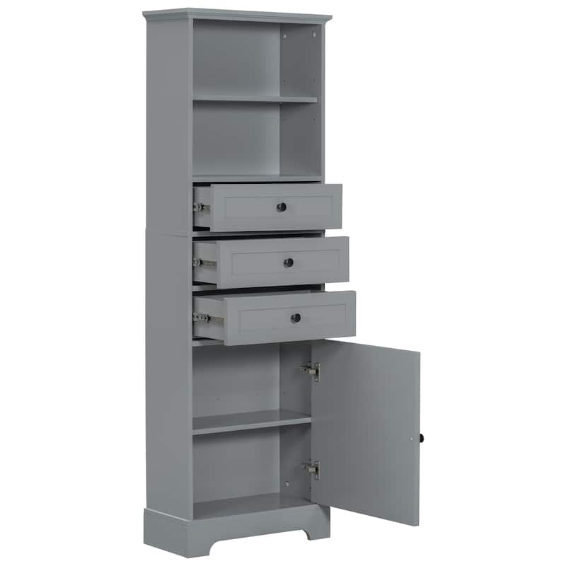 Tall Bathroom Cabinet, Storage Cabinet with Door, 2 Drawers, 3 Open Shelves and Ajustable Shelves for Kitchen Entrance Bedroom