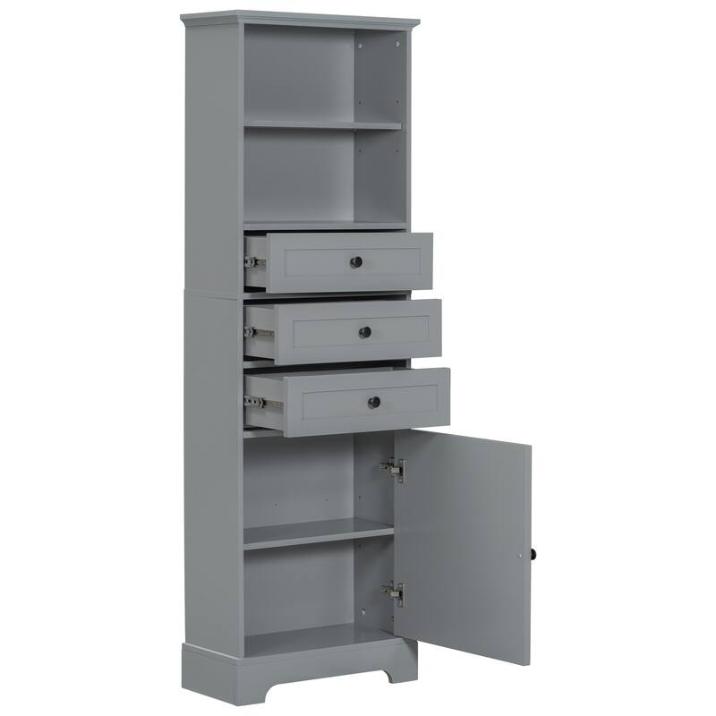 Tall Storage Cabinet with 3 Drawers and Adjustable Shelves