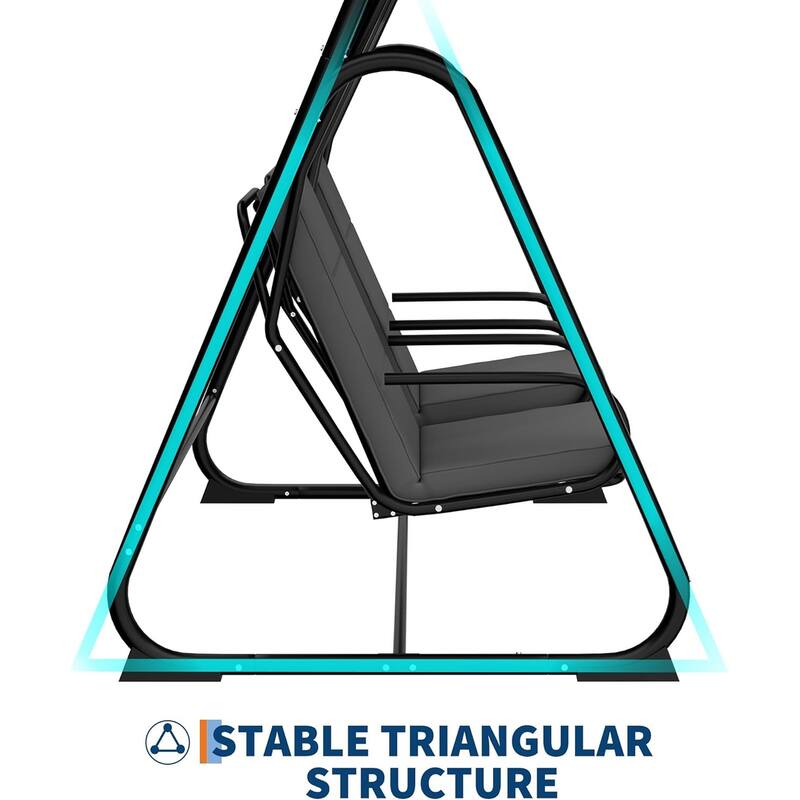 2-Person Outdoor Porch Swing Chair with Adjustable Canopy, Patio Swing Glider with Removable Cushions, Independent Swing