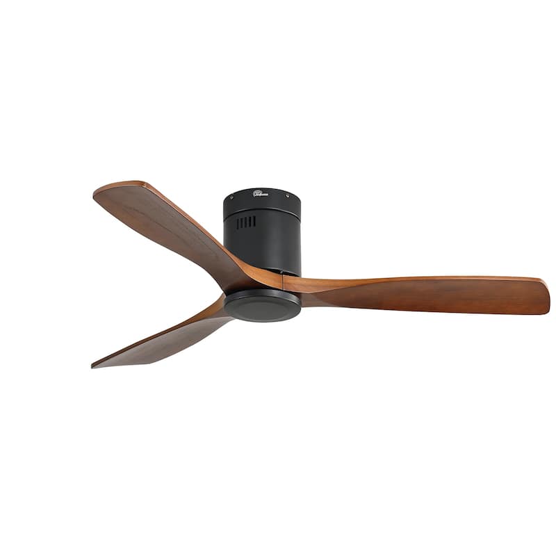 52 Inch Noiseless Flush Mount Ceiling Fan with Remote/Smart App Control,Dimmable Lights Optional,Reversible Motor - 52 Inch - Black and Walnut Wood Blades/Without Lights