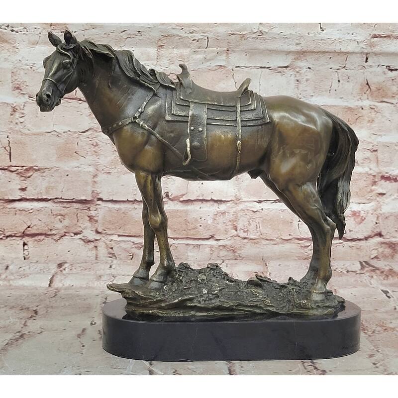 Large Original Loving Horse With His Saddle Western Art Cowboy Bronze Sculpture
