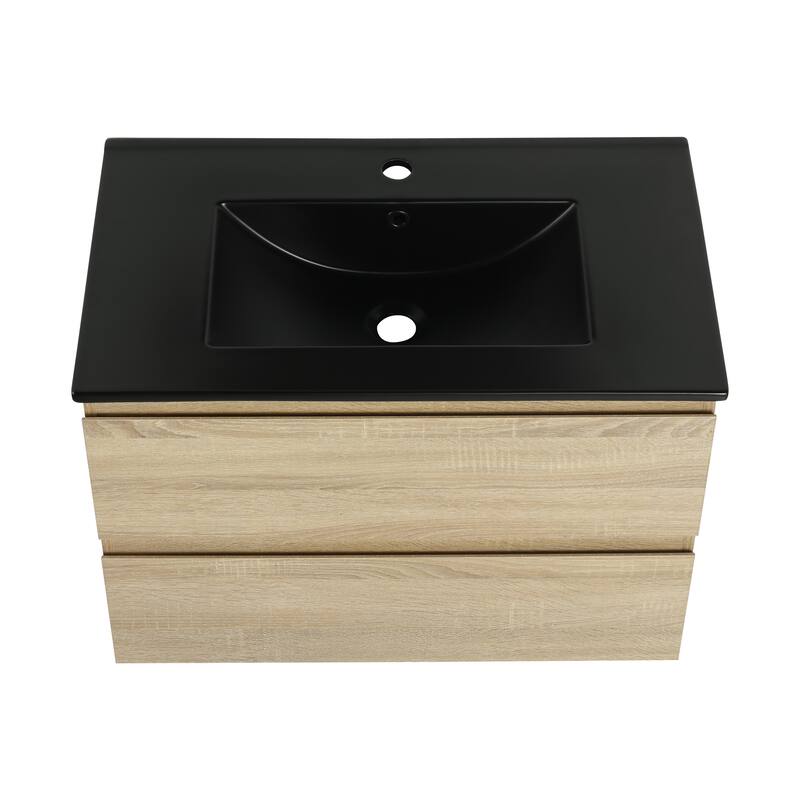 Modern Floating 30-Inch Bathroom Vanity with Black Ceramic Sink, Soft-Close Drawers, Plywood Base - 30in L Plywood