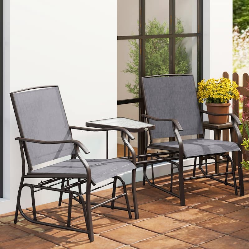 Outsunny 3-pc. Outdoor Sling Fabric Gliding Rocker Chairs w/ Table