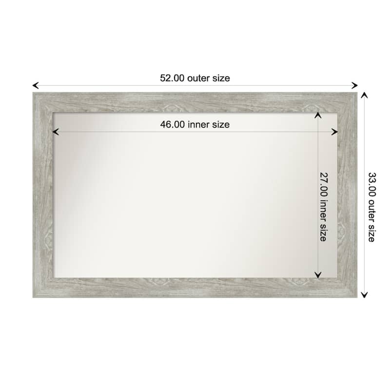 Dove Greywash Framed Non-Beveled Custom Wall Mirror, Bathroom Vanity Mirror - Outer Size: 52 x 33