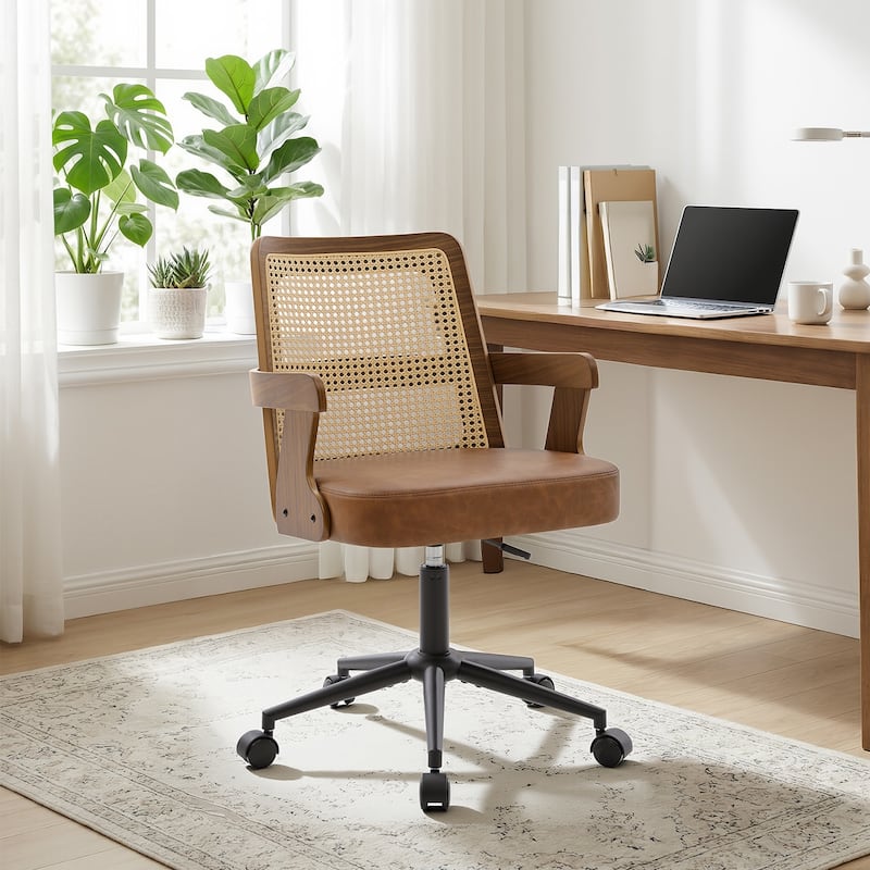 Swivel Home Office Chair Adjustable Height Desk Chair with Wheels and Armrests - 32.7"-36.6"H x 19.9"W x 22.8"D - Brown-Single